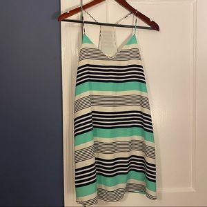 Green and navy stripe tank dress
